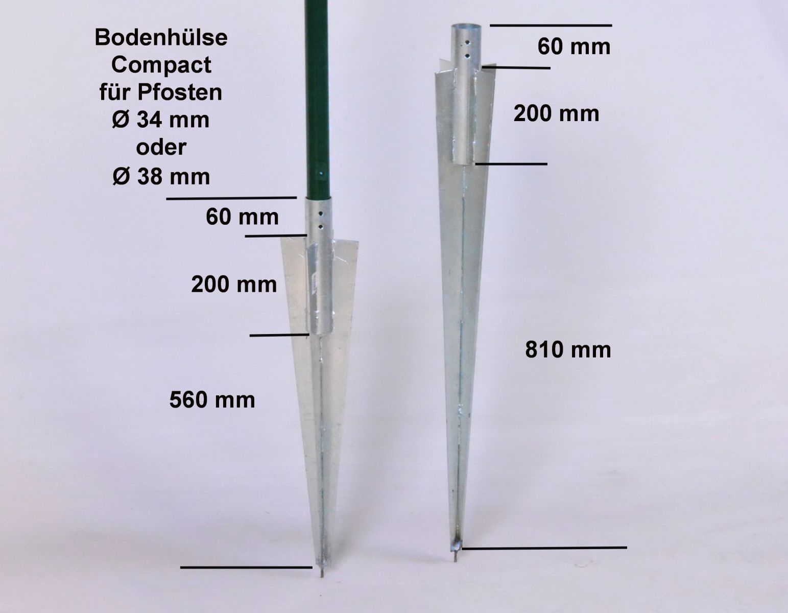 Bodenhülse-Einschlaghülse-Pfostenträger Typ COMPACT für Pfosten 38 mm Ø Länge 810 mm