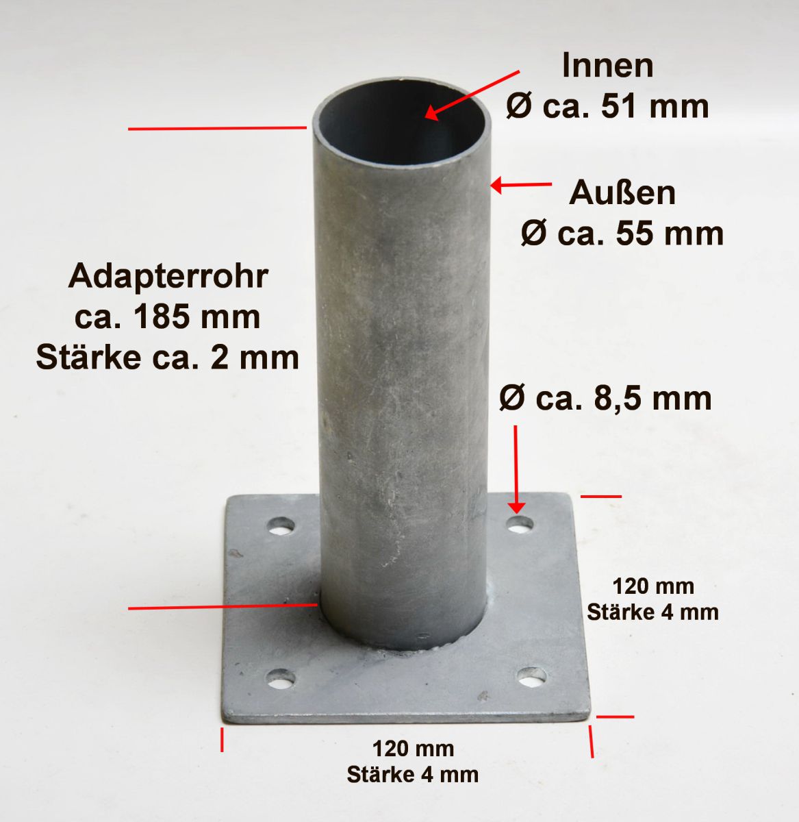 Bodenplatte Fußplatte für Torpfosten 60 mm Ø Aufschraubhülse