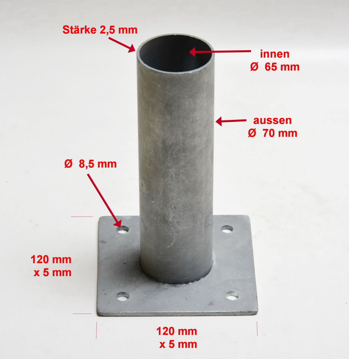 Bodenplatte für Torpfosten 76 mm Ø  Aufschraubhülse