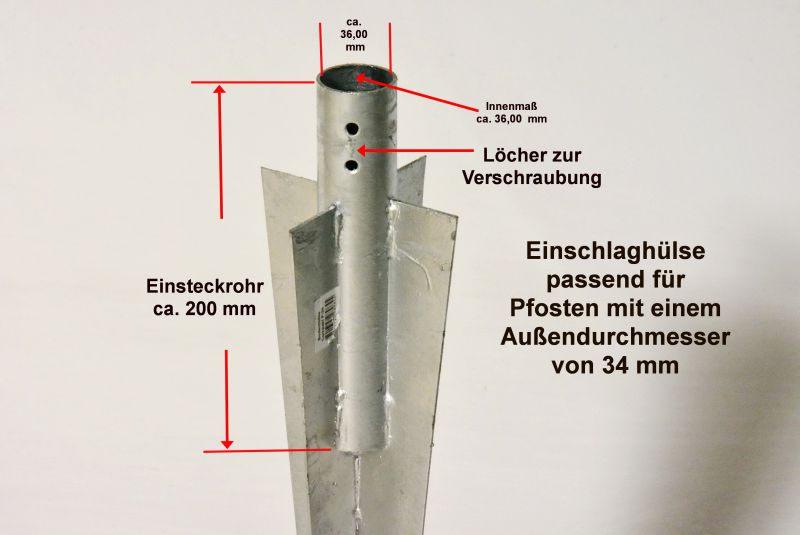 Bodenhülse-Einschlaghülse-Pfostenträger für Pfosten Ø 34 mm - Länge 56 cm