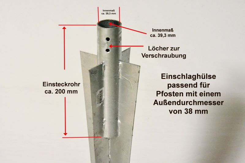 Bodenhülse-Einschlaghülse-Pfostenträger für Pfosten Ø 38 mm  - Länge 81 cm