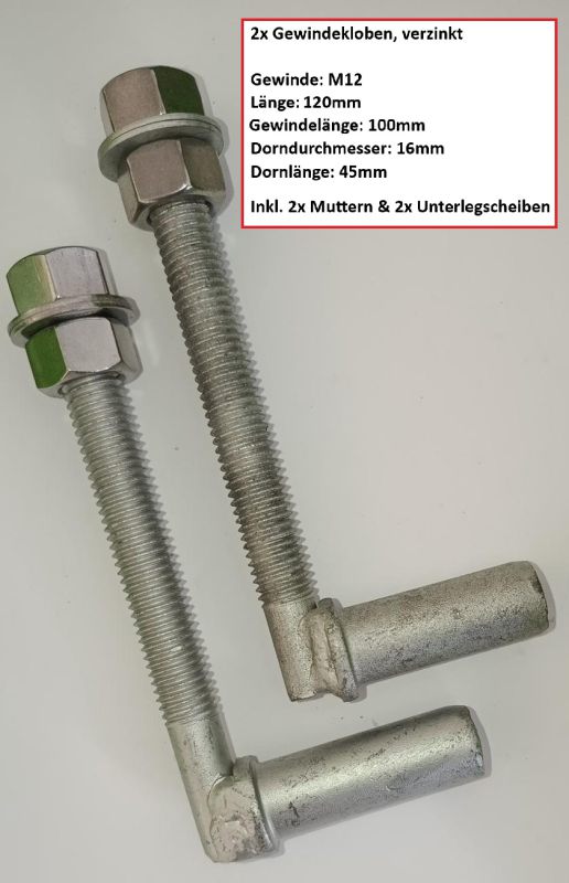 Gewindekloben Set - Verzinkt - Länge 120mm - Dorndurchmesser 16mm