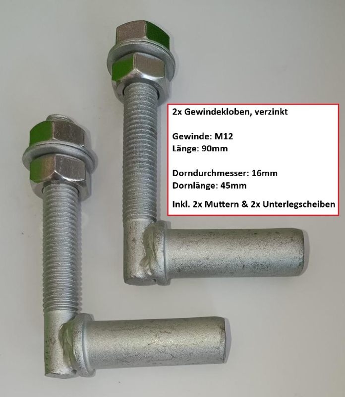 Gewindekloben Set - Verzinkt - Länge 90mm - Dorndurchmesser 16mm