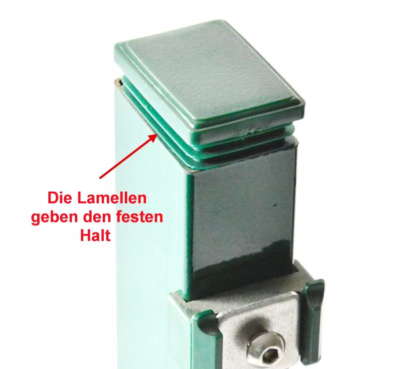 25 x Pfostenkappe - Grün - 60x40 mm - Endkappen, Rohrkappen, Verschlußkappen, Doppelstabpfosten, Metalzaunkappen, Lamellenstopfen für Rechteckrohre, Rohrstopfen Rechteckig