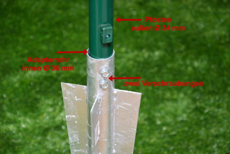 Bodenhülse-Einschlaghülse-Pfostenträger für Pfosten Ø 38 mm  - Länge 81 cm