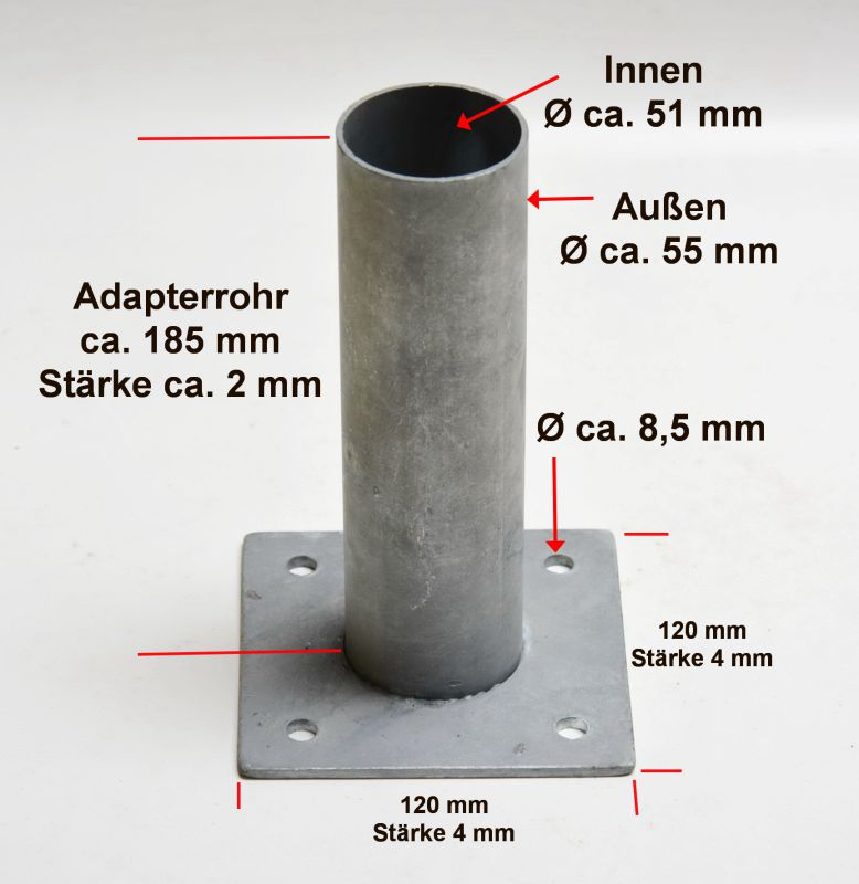 Bodenplatte Fußplatte für Torpfosten 60 mm Ø Aufschraubhülse
