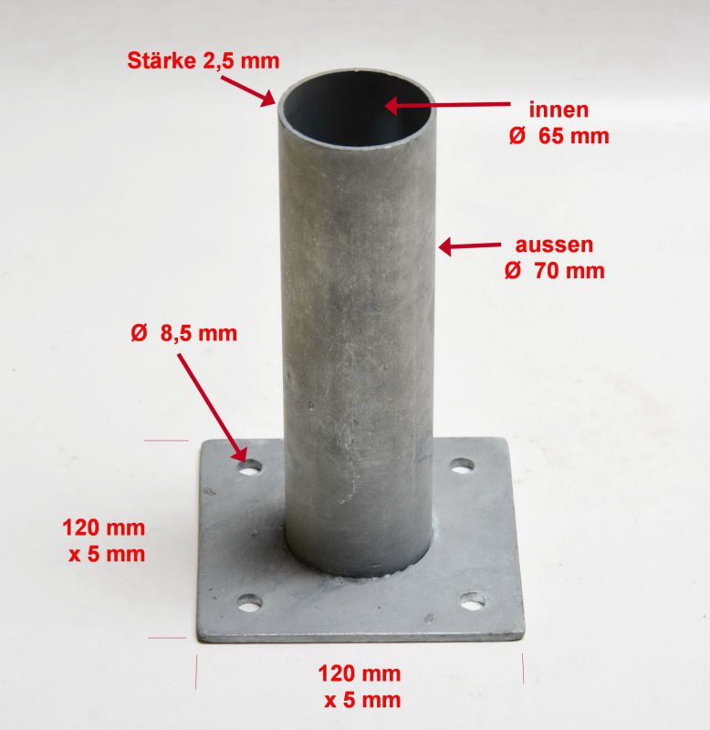 Bodenplatte für Torpfosten 76 mm Ø  Aufschraubhülse